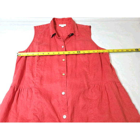 J Jill LOVE LINEN Womens 100% Linen Top Button Down Babydoll Hem Tunic RED - Picture 7 of 9
